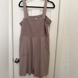 Zenana Outfitters Smocked Romper in Mauve Taupe